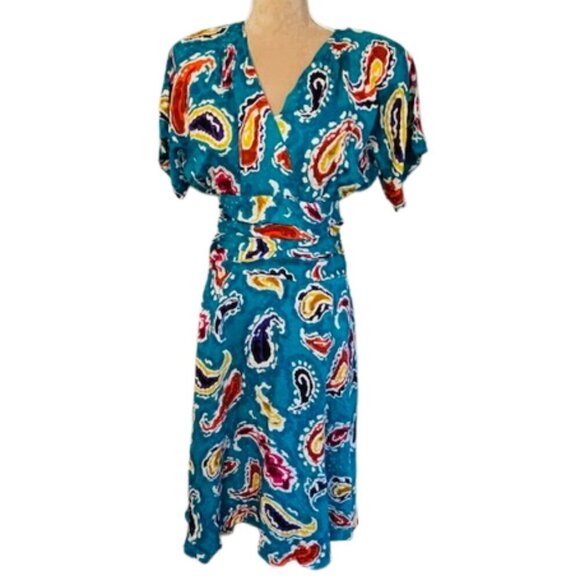 Vintage Malcolm Starr 70s 80s 100% Silk Midi Dress - Picture 1 of 10